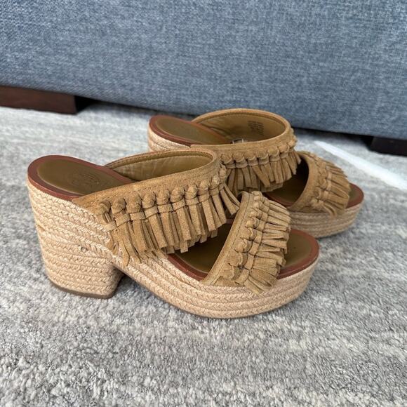 Tory Burch Fria Knotted-Fringe Espadrille Slide Suede Platform Sandals - Picture 2 of 9
